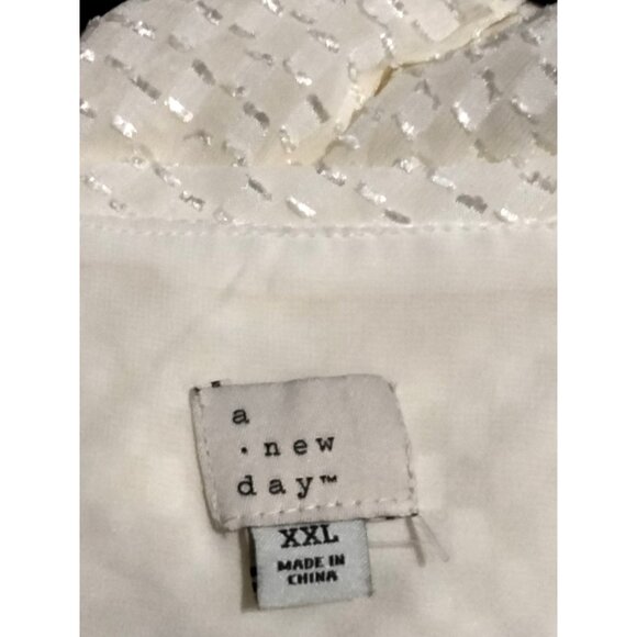 A New Day Womens White Sheer Textured Blouse Layered Ruffle Sleeves Size XXL - Picture 6 of 7